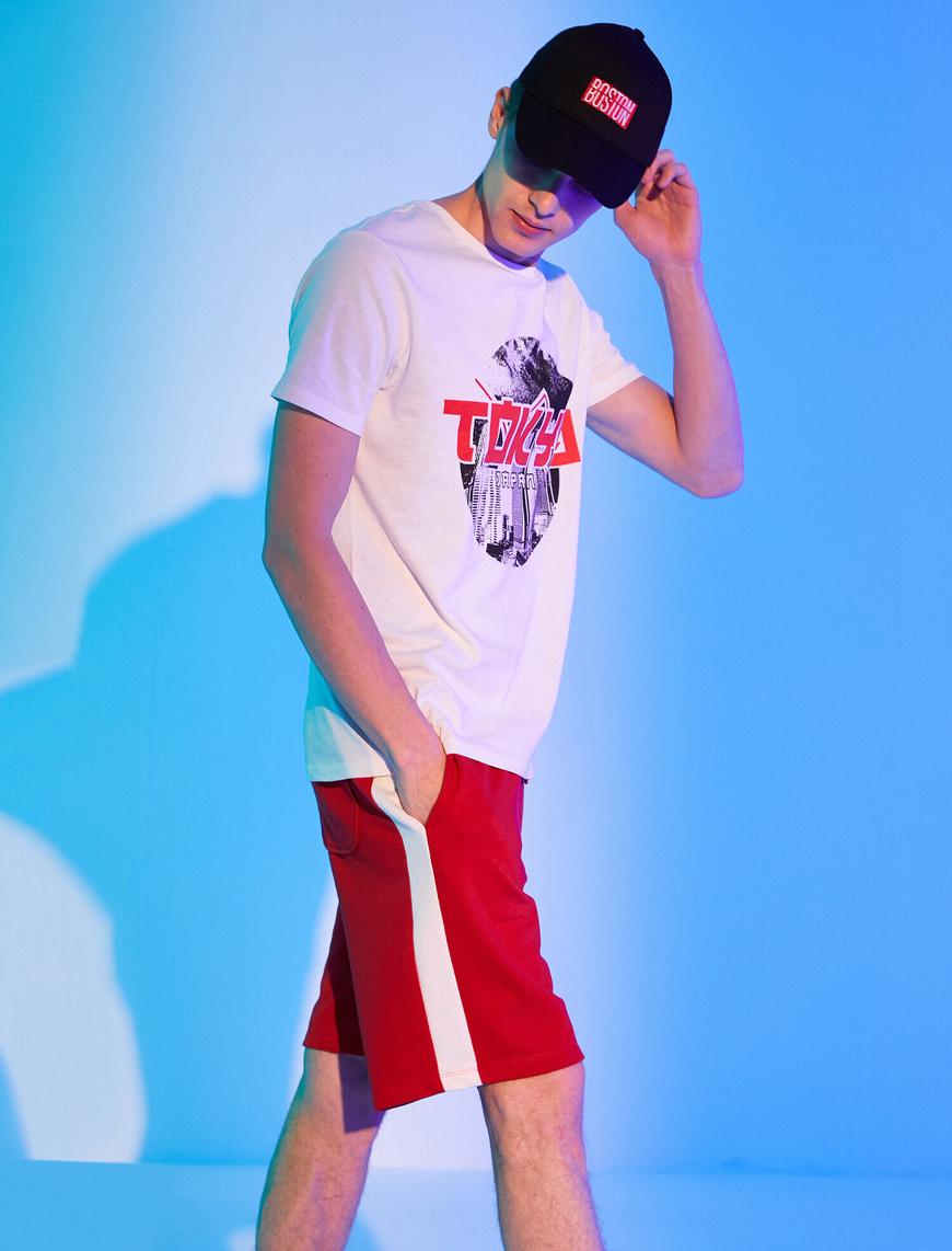   Slim Fit Şeritli Şort
