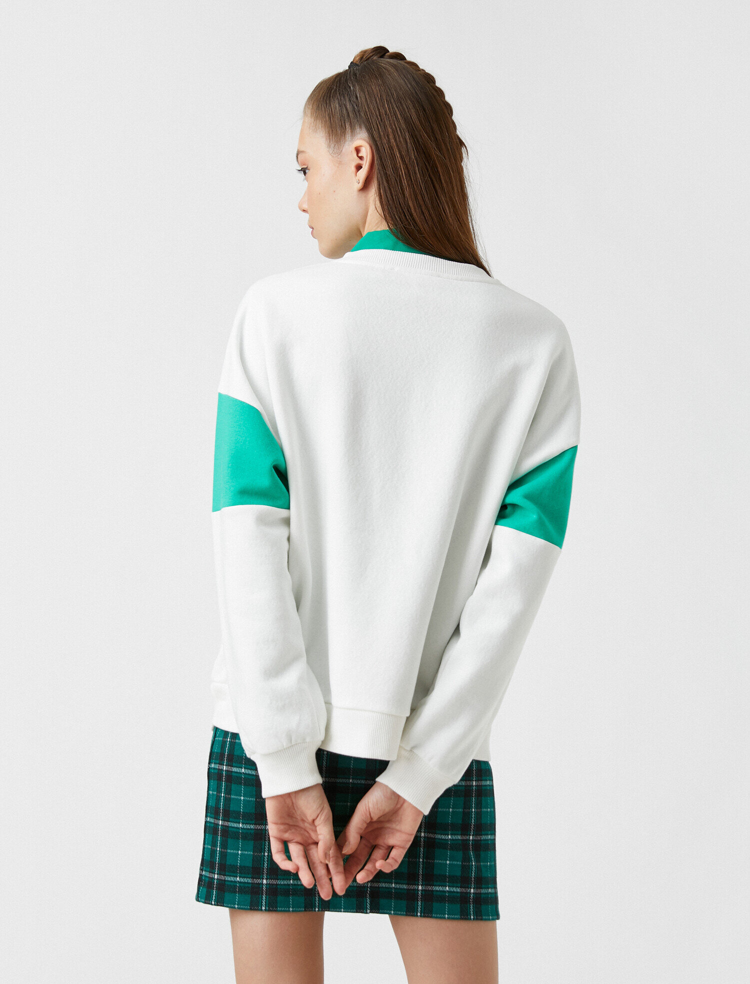 Bisiklet Yaka Baskılı Uzun Kollu Sweatshirt