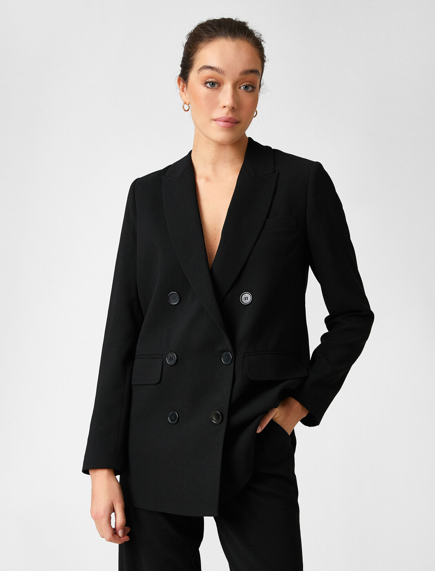   Kruvaze Düğmeli Katlı Yaka Blazer Ceket