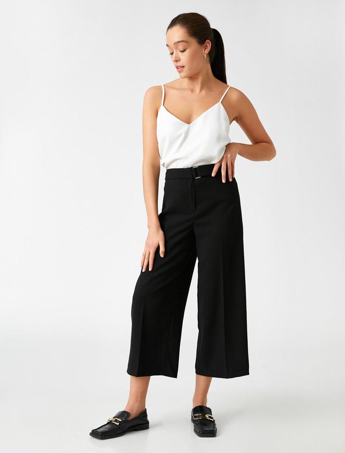  Yüksek Bel Bol Paça Crop Pantolon