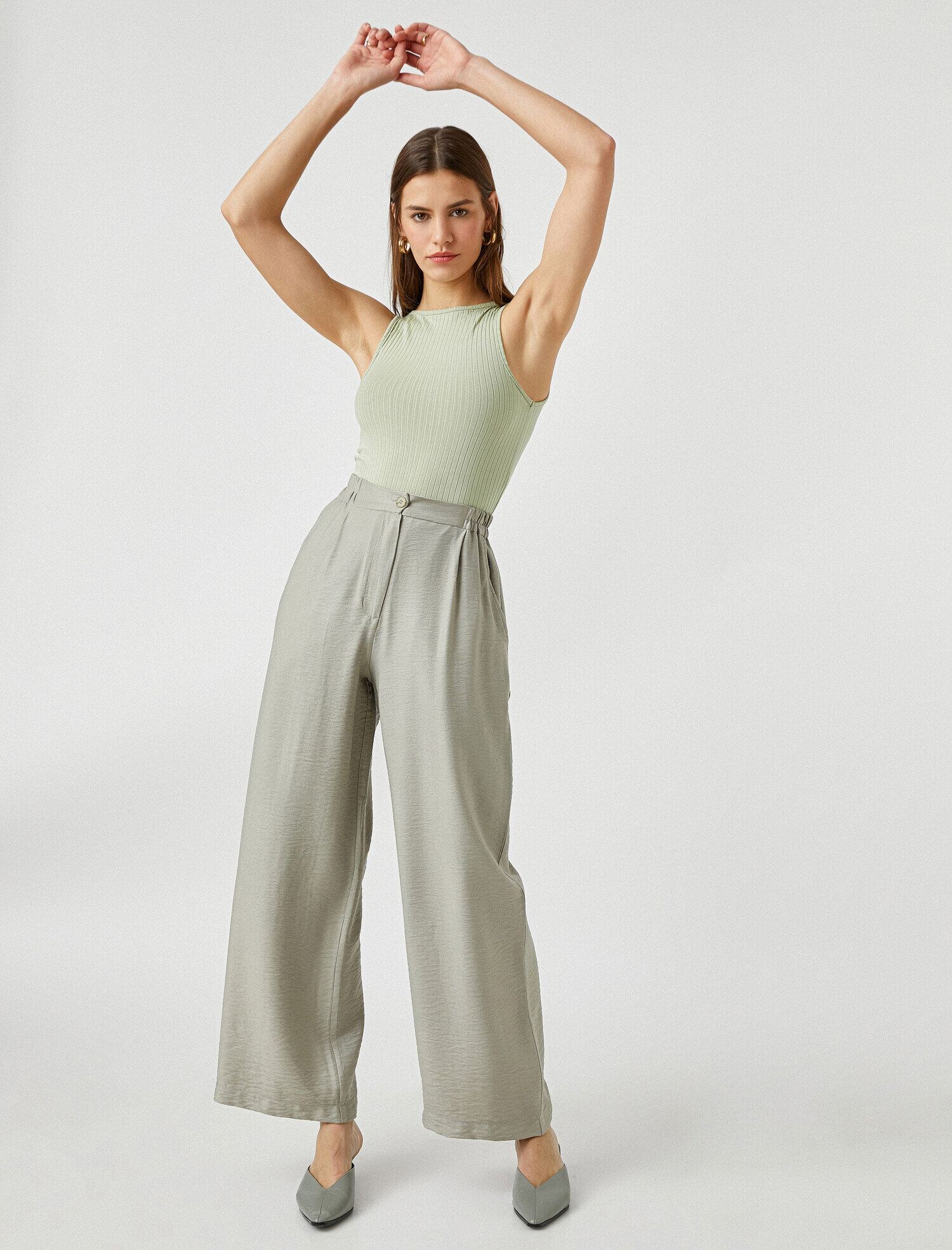   Yüksek Bel Bol Paça Cepli Pantolon