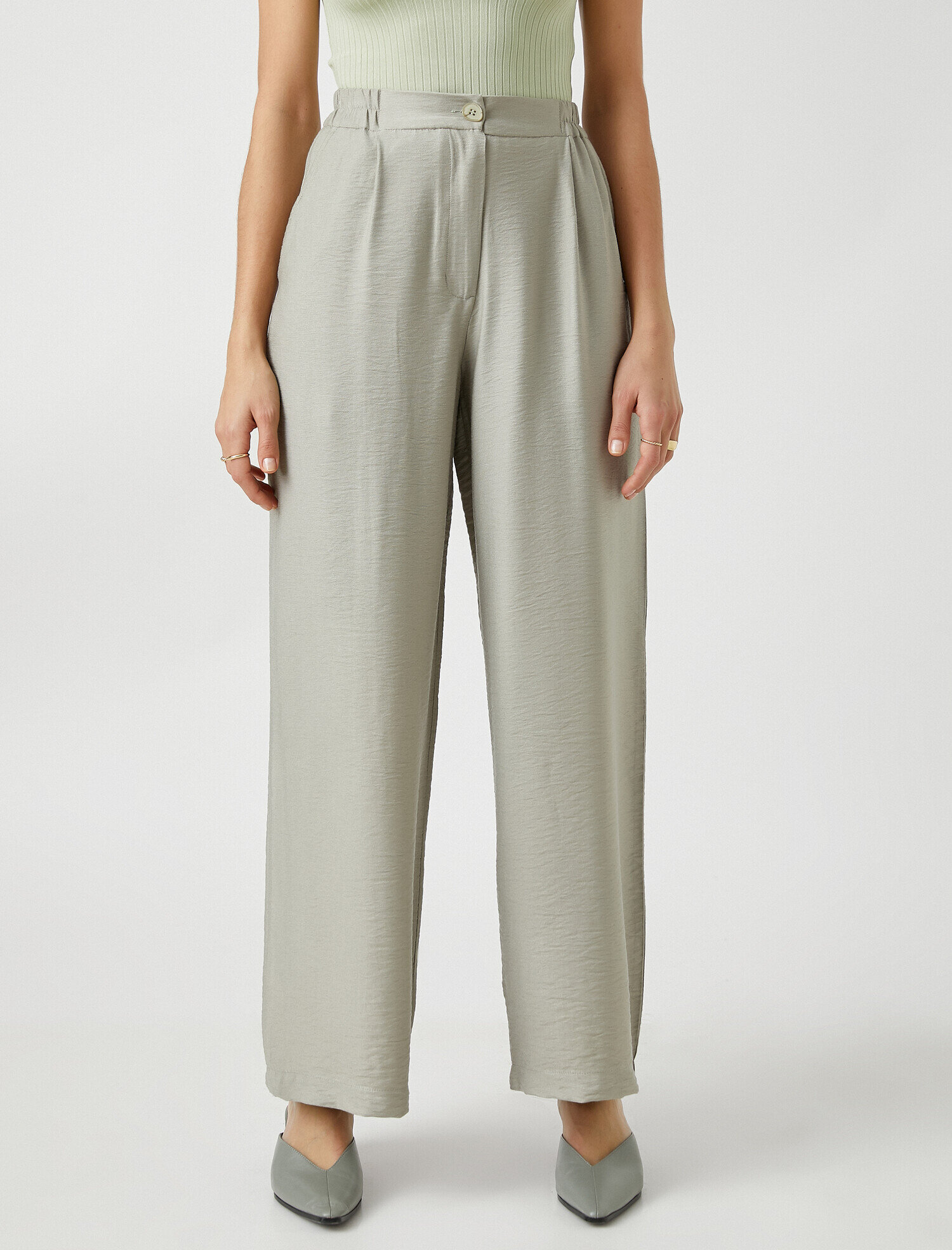   Yüksek Bel Bol Paça Cepli Pantolon