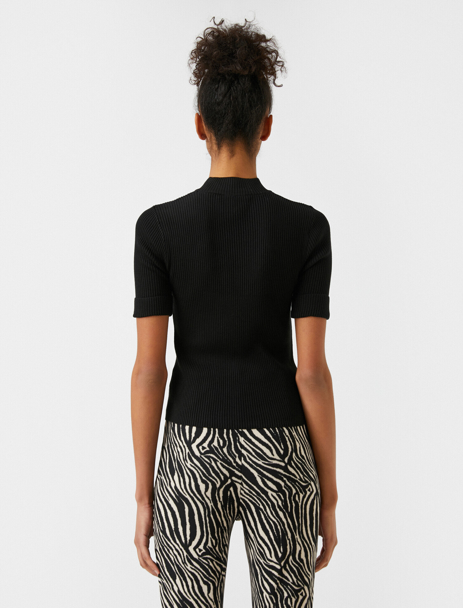   Dik Yaka Kısa Kollu Triko Kazak