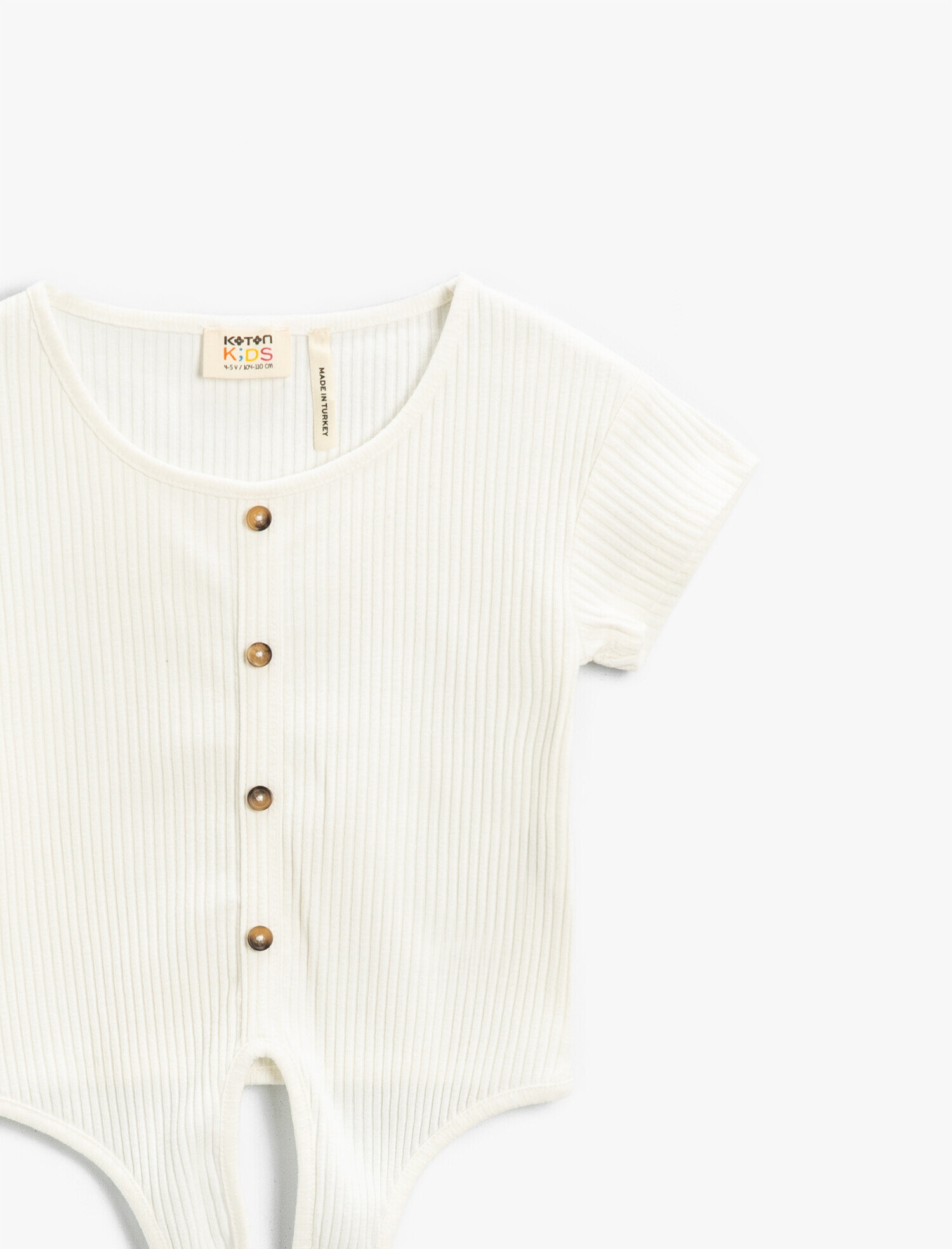  Kız Çocuk Bağlama Detaylı Dokulu Kısa Kollu Tişört Pamuklu