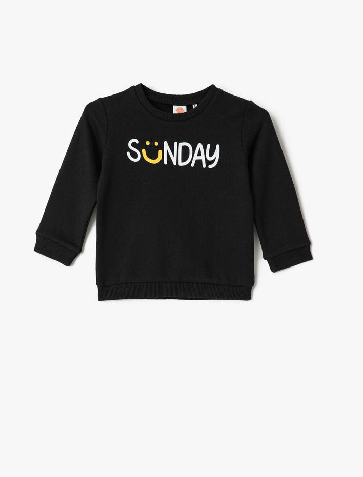 Erkek Bebek Sunday Baskılı Sweatshirt Bisiklet Yaka