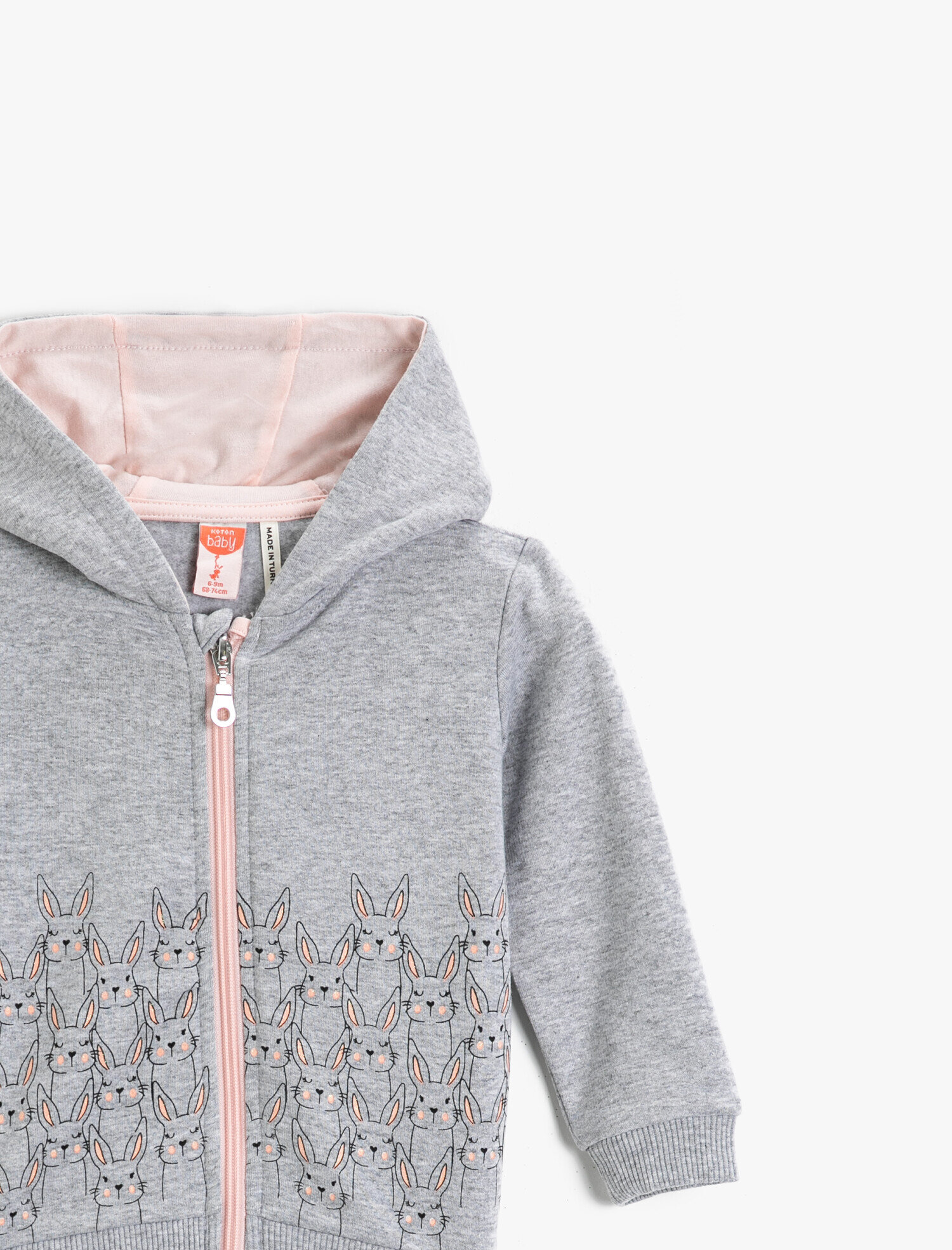  Kız Bebek Fermuarlı Kapüşonlu Baskılı Sweatshirt