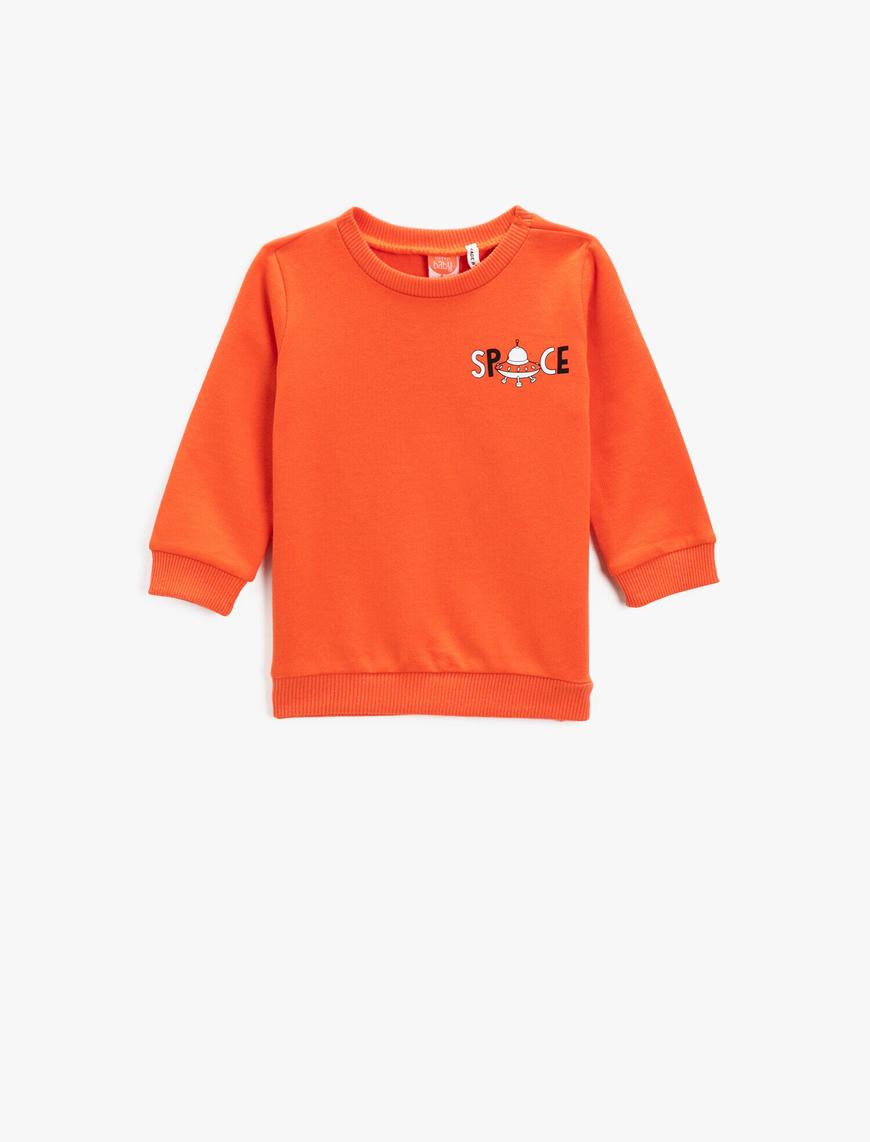  Erkek Bebek Baskılı Sweatshirt Bisiklet Yaka Pamuklu