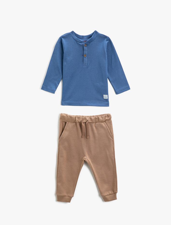 Erkek Bebek Basic Eşofman Takımı Jogger Eşofman Altı Uzun Kollu Tişört Pamuklu