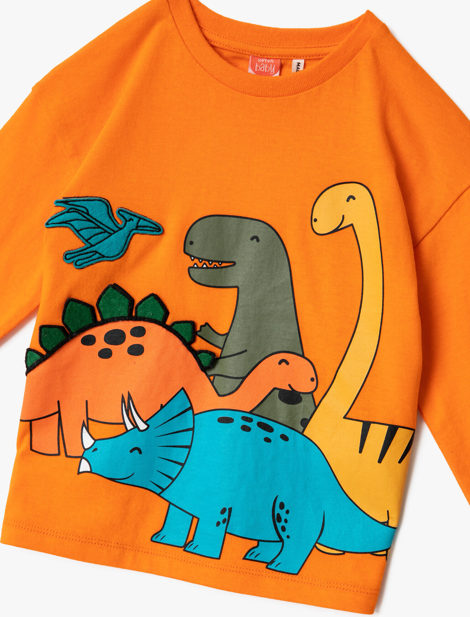  Erkek Bebek Dinazor Baskılı Uzun Kollu Tişört Pamuklu
