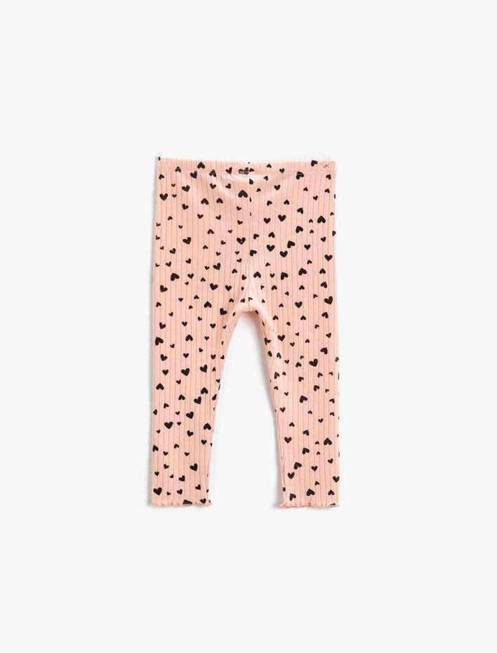 Kız Bebek Kalp Baskılı Beli Lastikli Tayt