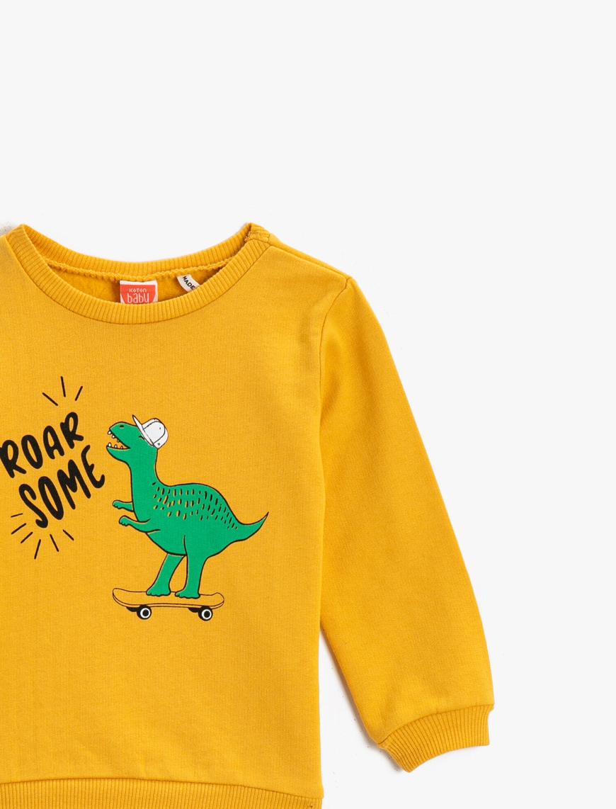  Erkek Bebek Dinozor Baskılı Sweatshirt Pamuklu