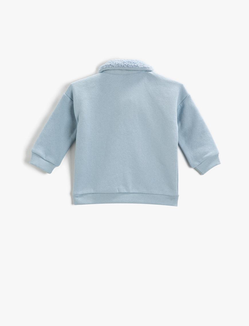  Erkek Bebek NYC Baskılı Yakası Peluş Sweatshirt Pamuklu