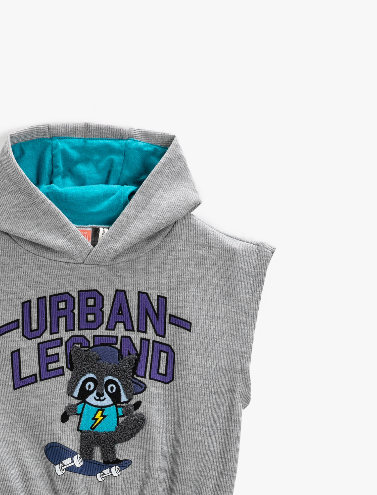 Erkek Bebek Baskılı Kapüşonlu Sweatshirt Kolsuz Beli Lastikli