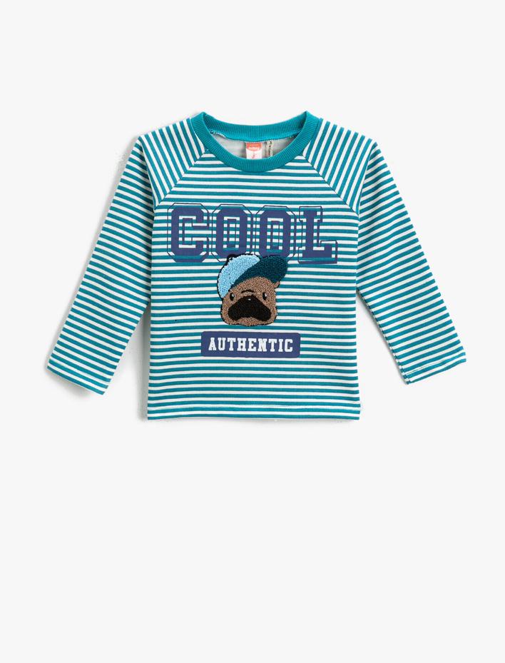 Erkek Bebek Cool Baskılı Çizgili Sweatshirt Bisiklet Yaka Pamuklu