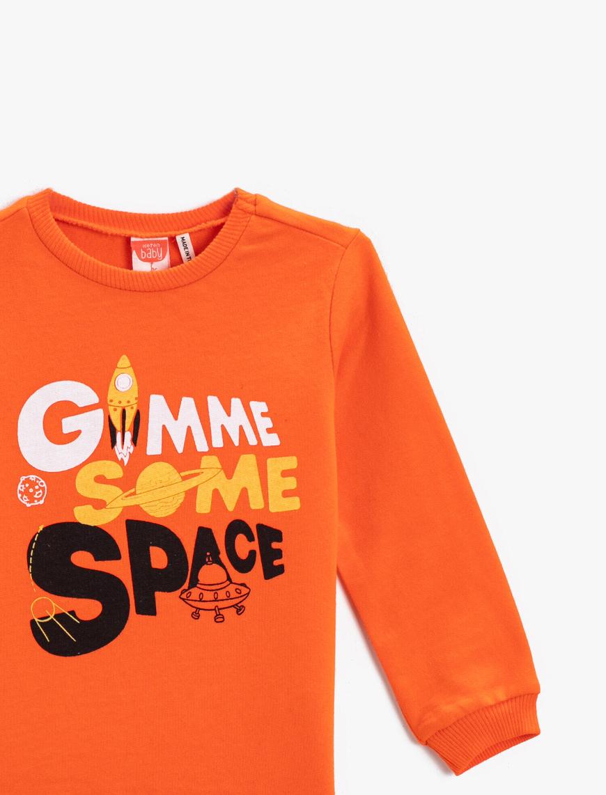  Erkek Bebek Baskılı Sweatshirt Bisiklet Yaka Pamuklu