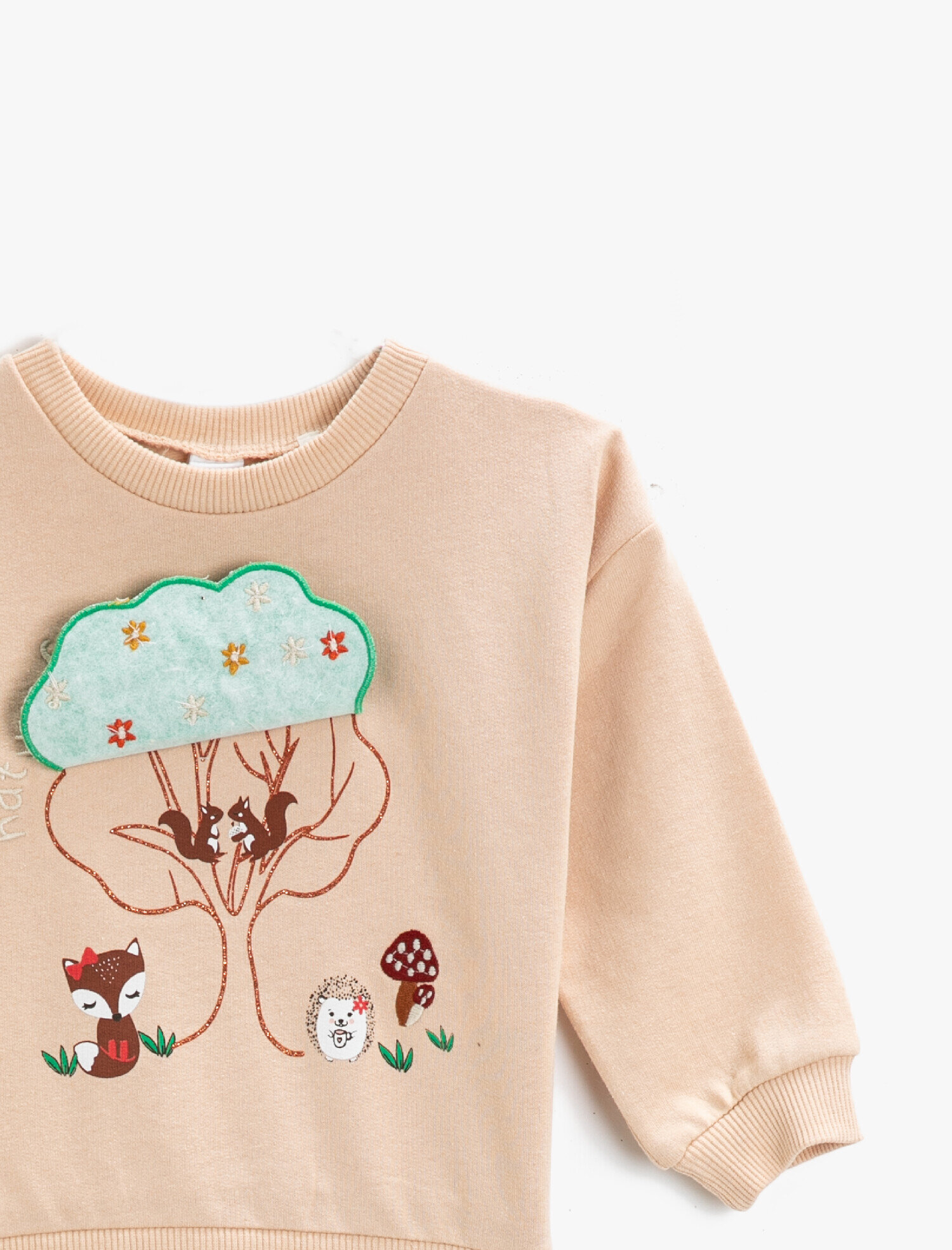 Kız Bebek Baskılı İşlemeli Sweatshirt Bisiklet Yaka Pamuklu