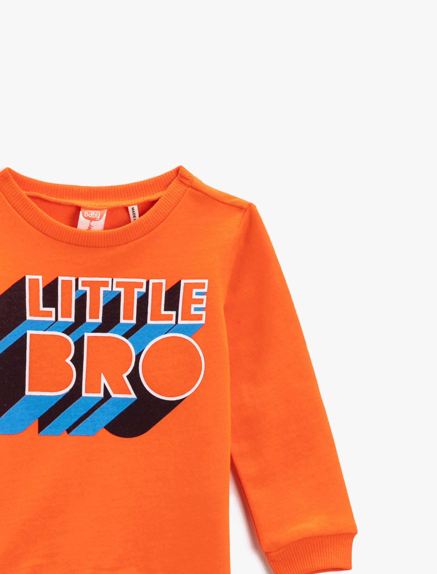 Erkek Bebek Little Bro Baskılı Sweatshirt Bisiklet Yaka Pamuklu