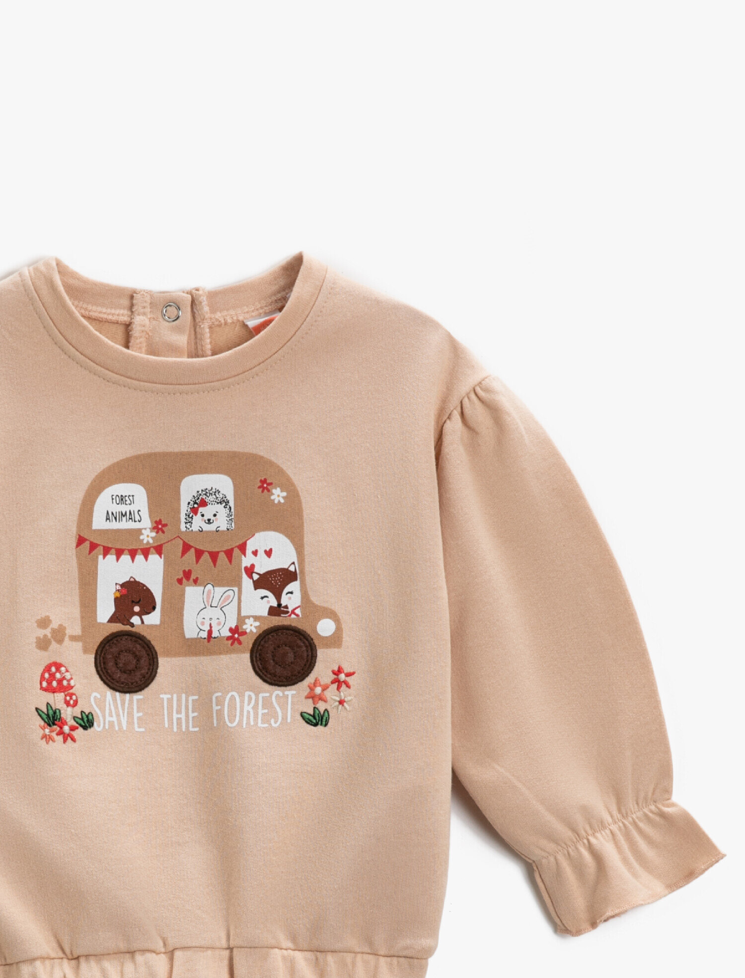  Kız Bebek Baskılı Bisiklet Yaka Sweatshirt Pamuklu