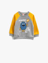 Canavar Baskılı Sweatshirt Bisiklet Yaka