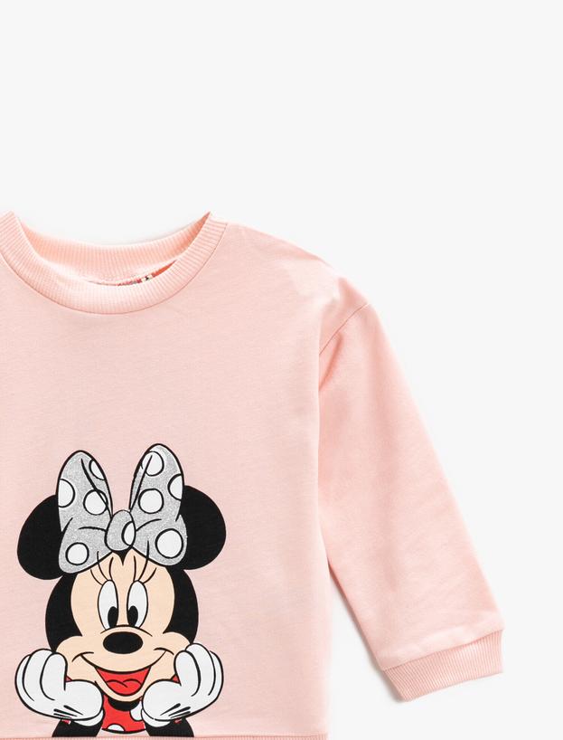  Kız Bebek Minnie Mouse Baskılı Sweatshirt Bisiklet Yaka Lisanslı Pamuklu