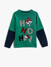 Yılbaşı Temalı Baskılı Sweatshirt Kuru Kafa Baskılı Pamuklu