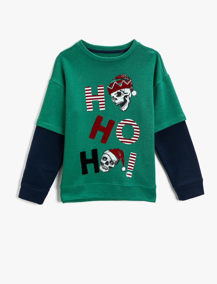 Erkek Çocuk Yılbaşı Temalı Baskılı Sweatshirt Kuru Kafa Baskılı Pamuklu