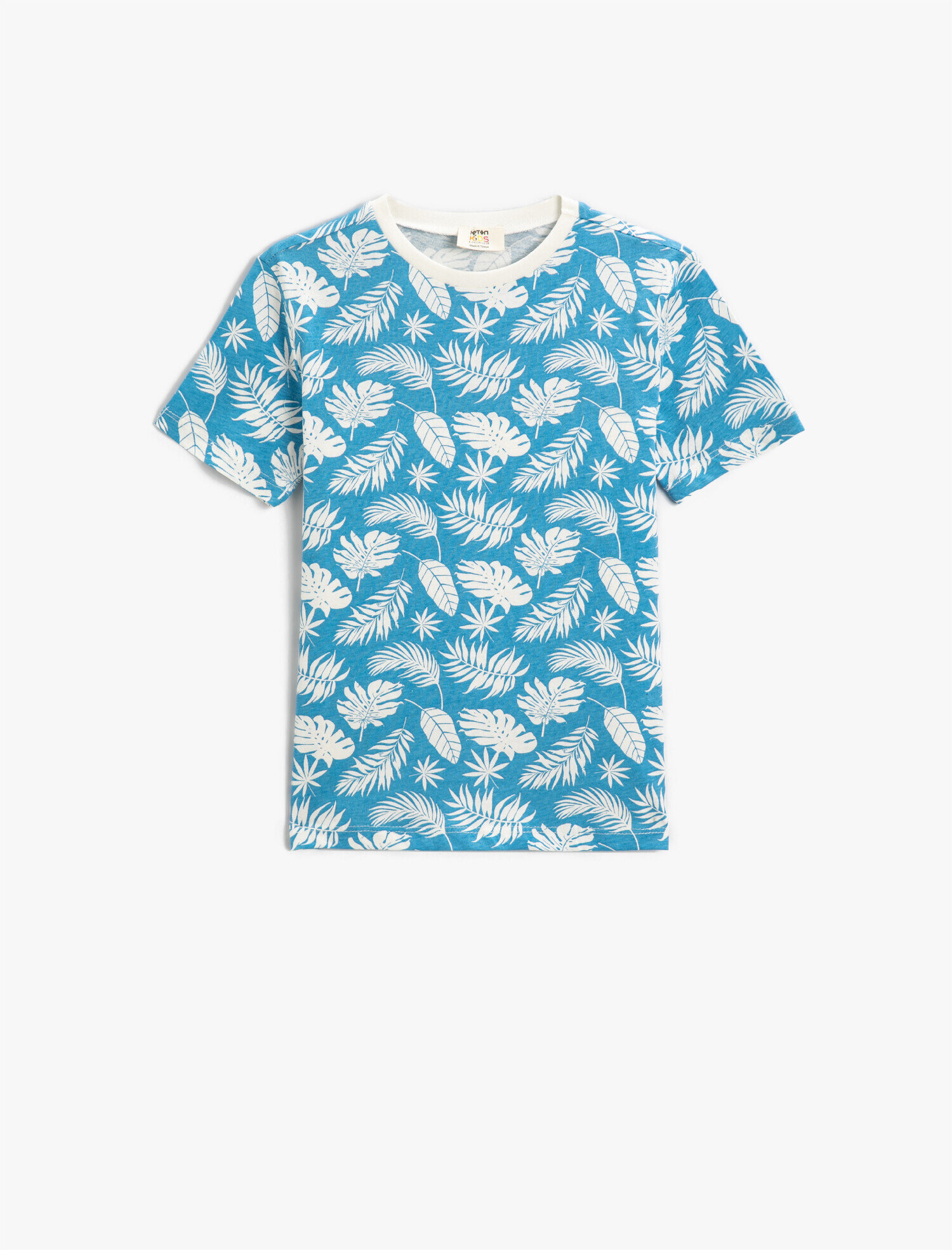  Erkek Çocuk Yaprak Baskılı Kısa Kollu Tişört Pamuklu