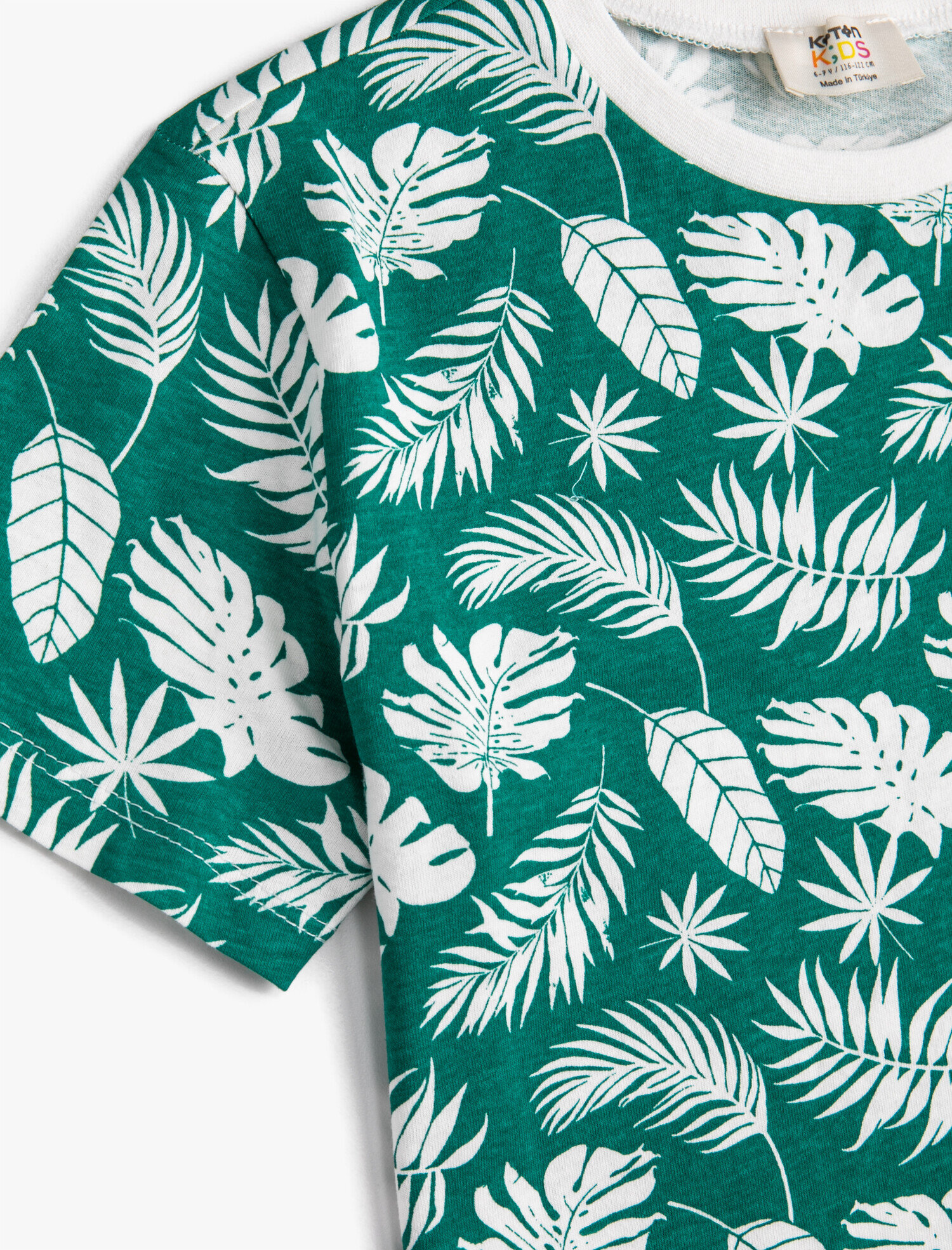  Erkek Çocuk Yaprak Baskılı Kısa Kollu Tişört Pamuklu