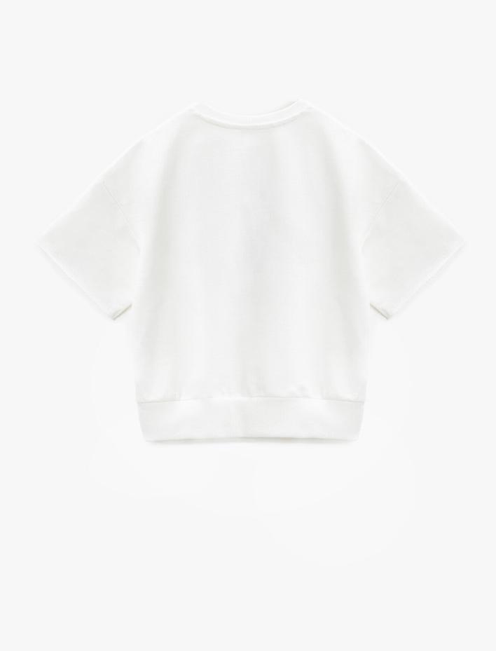 Erkek Çocuk Baskılı Kısa Kollu Sweatshirt Pamuklu Bisiklet Yaka