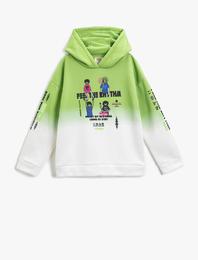 2 Renkli Baskılı Kapşonlu Sweatshirt