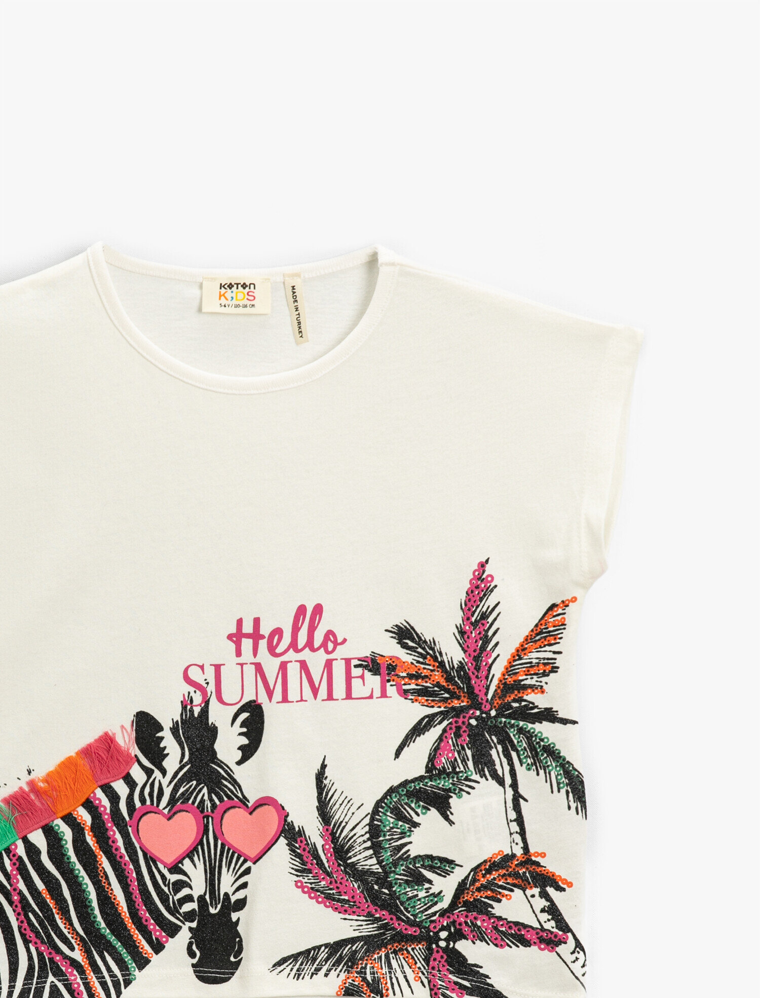  Kız Çocuk Zebra Baskılı Kısa Kollu Tişört Pamuklu