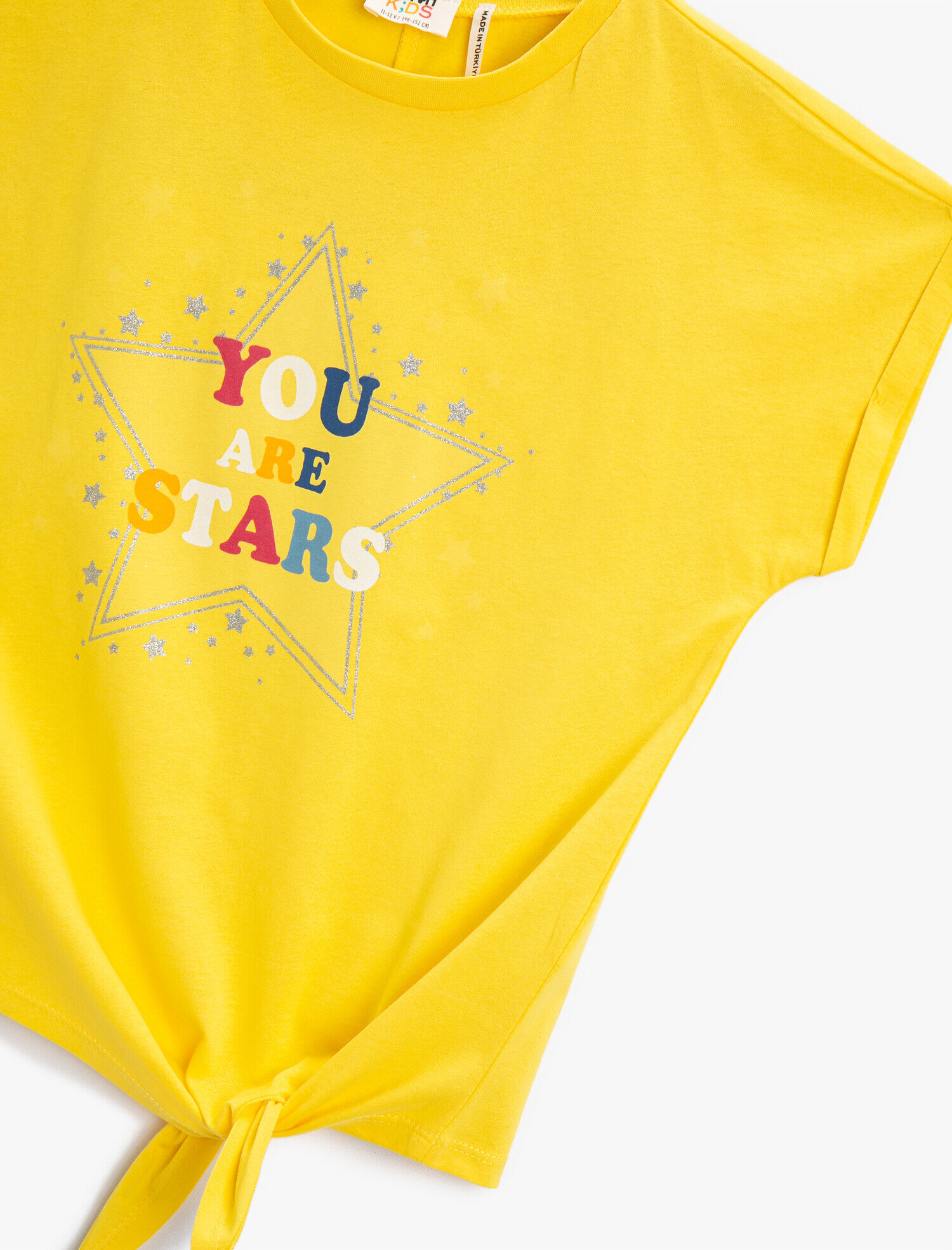  Kız Çocuk Yıldız Baskılı Kısa Kollu Tişört Pamuklu