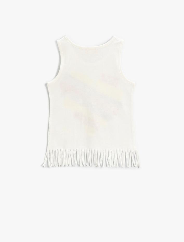 Kız Çocuk Slogan Baskılı Püsküllü Atlet Pamuklu