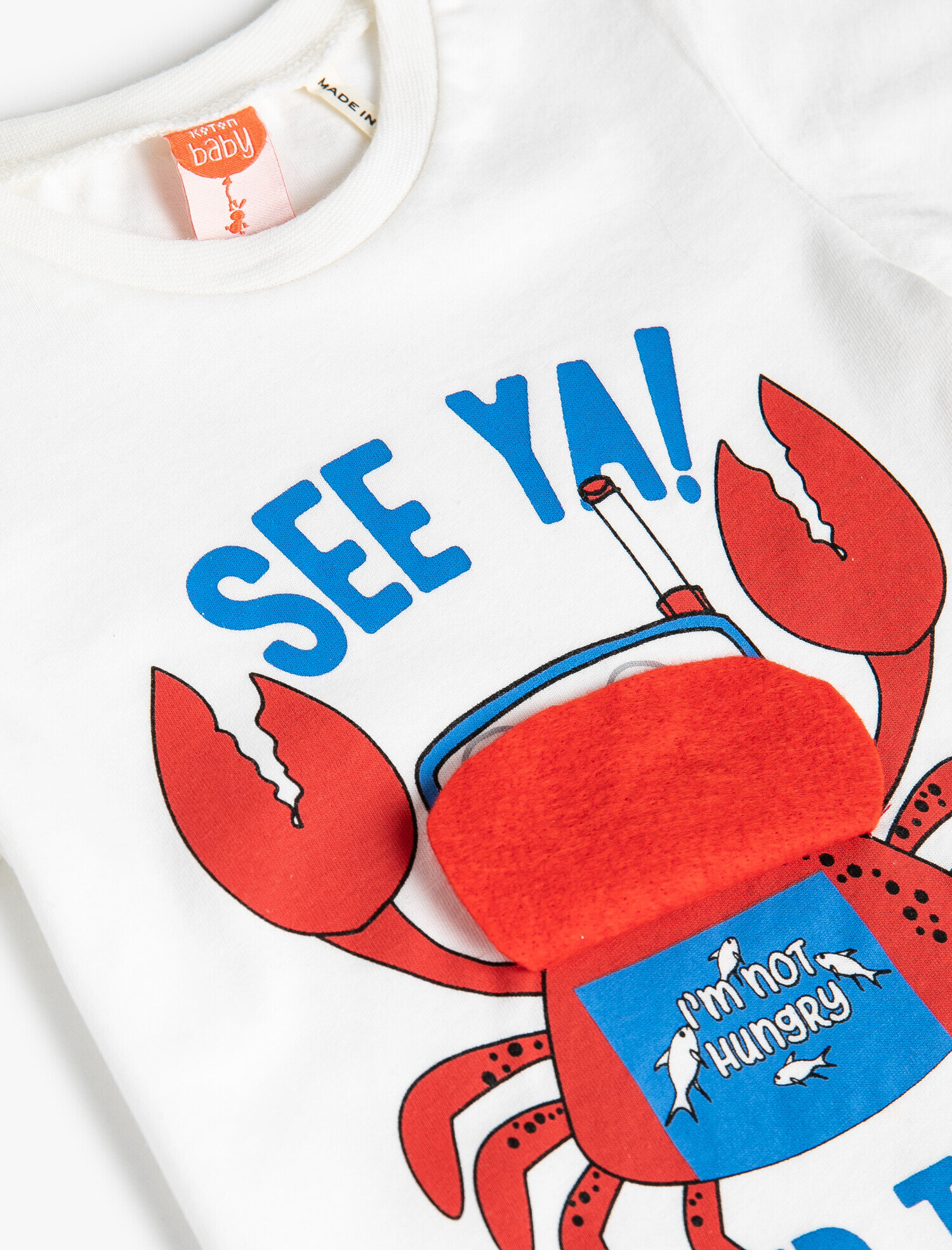  Erkek Bebek Yengeç Baskılı Kısa Kollu Tişört Pamuklu