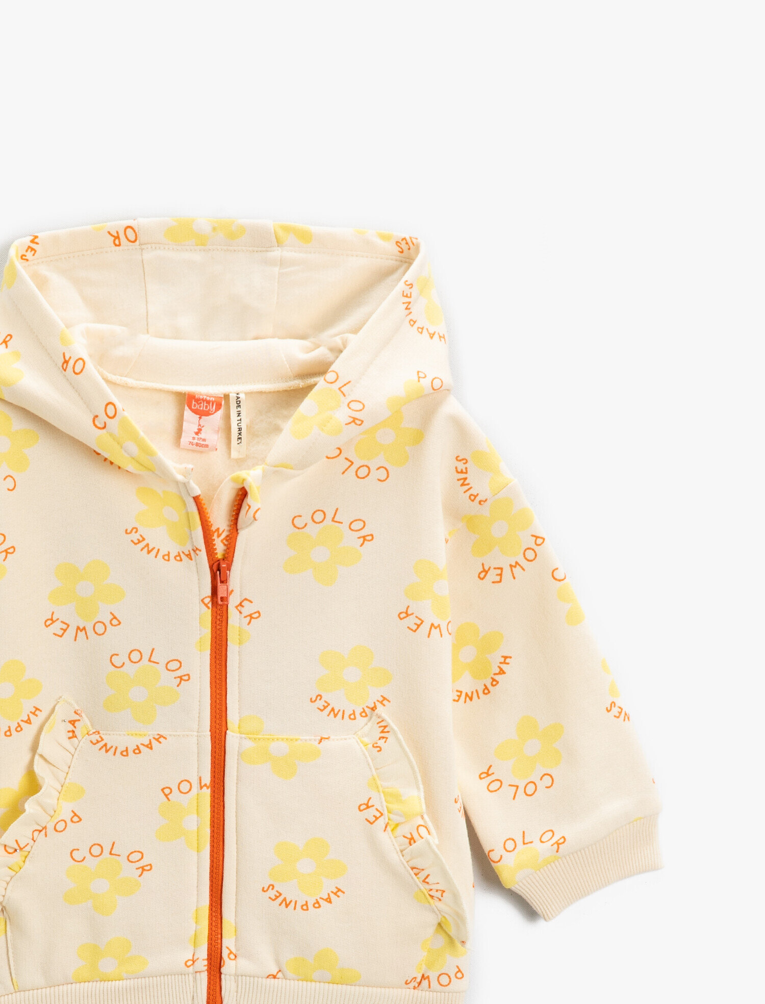  Kız Bebek Slogan Baskılı Kapüşonlu Sweatshirt Kanguru Cepli Pamuklu