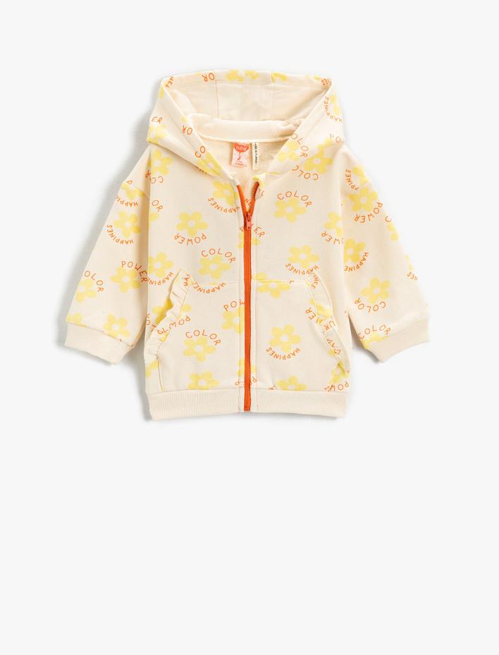 Kız Bebek Slogan Baskılı Kapüşonlu Sweatshirt Kanguru Cepli Pamuklu