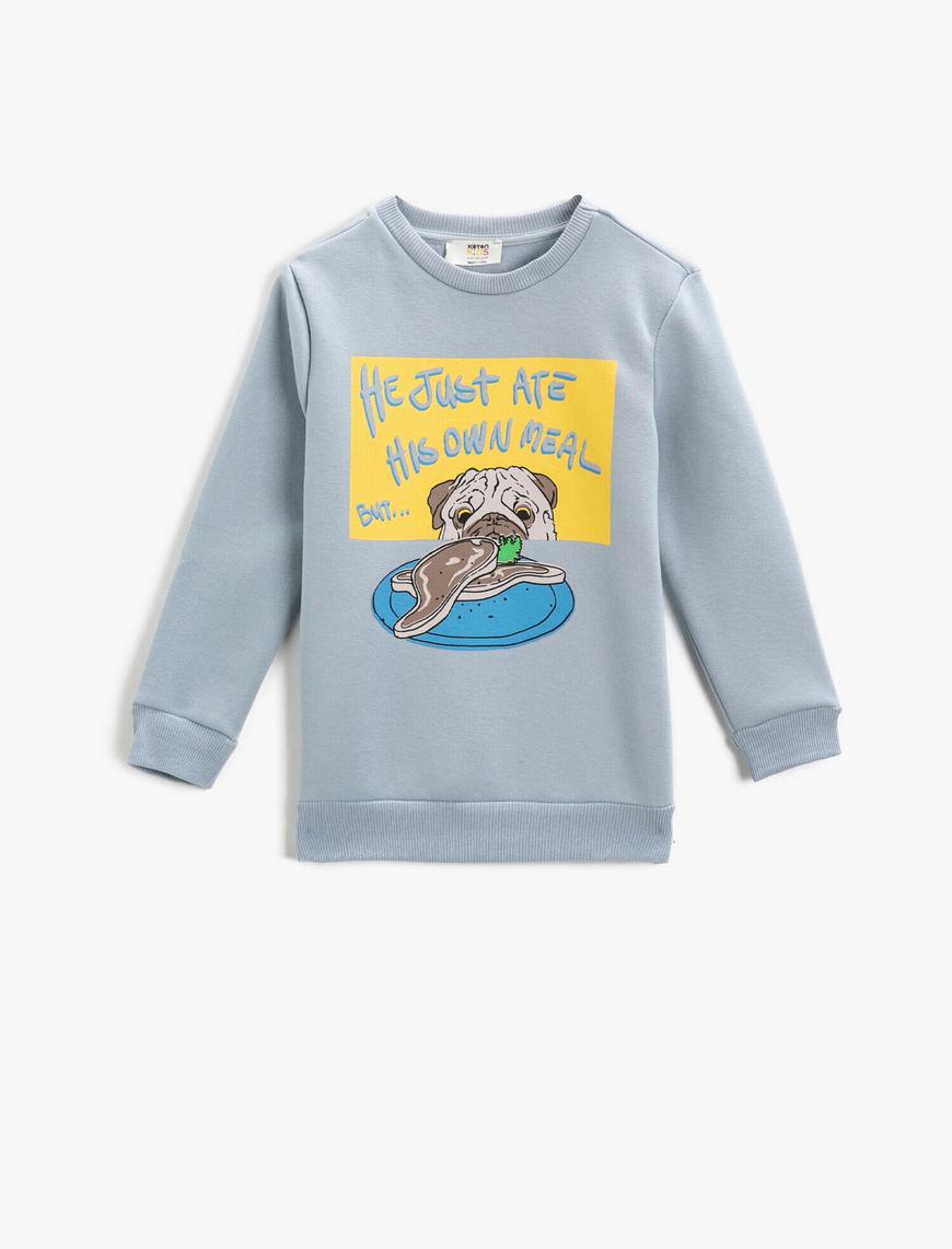  Erkek Çocuk Köpek Baskılı Uzun Kollu Sweatshirt Bisiklet Yaka