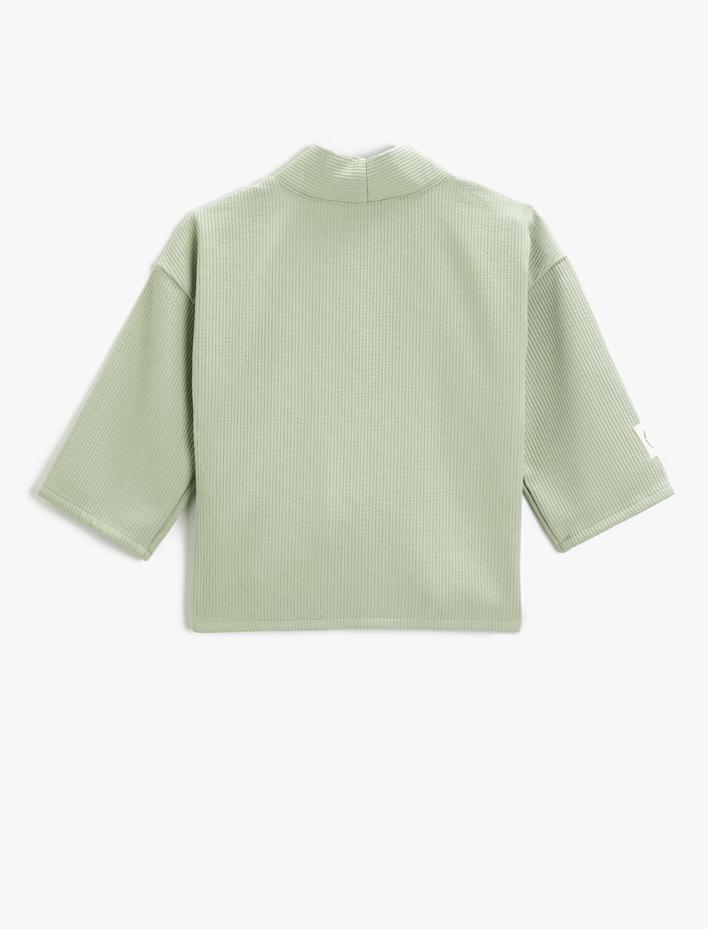 Kız Çocuk Dokulu Beli Bağlamalı Kaban Kruvaze Yaka