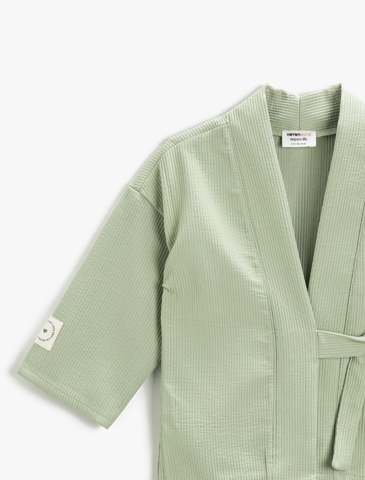  Kız Çocuk Dokulu Beli Bağlamalı Kaban Kruvaze Yaka