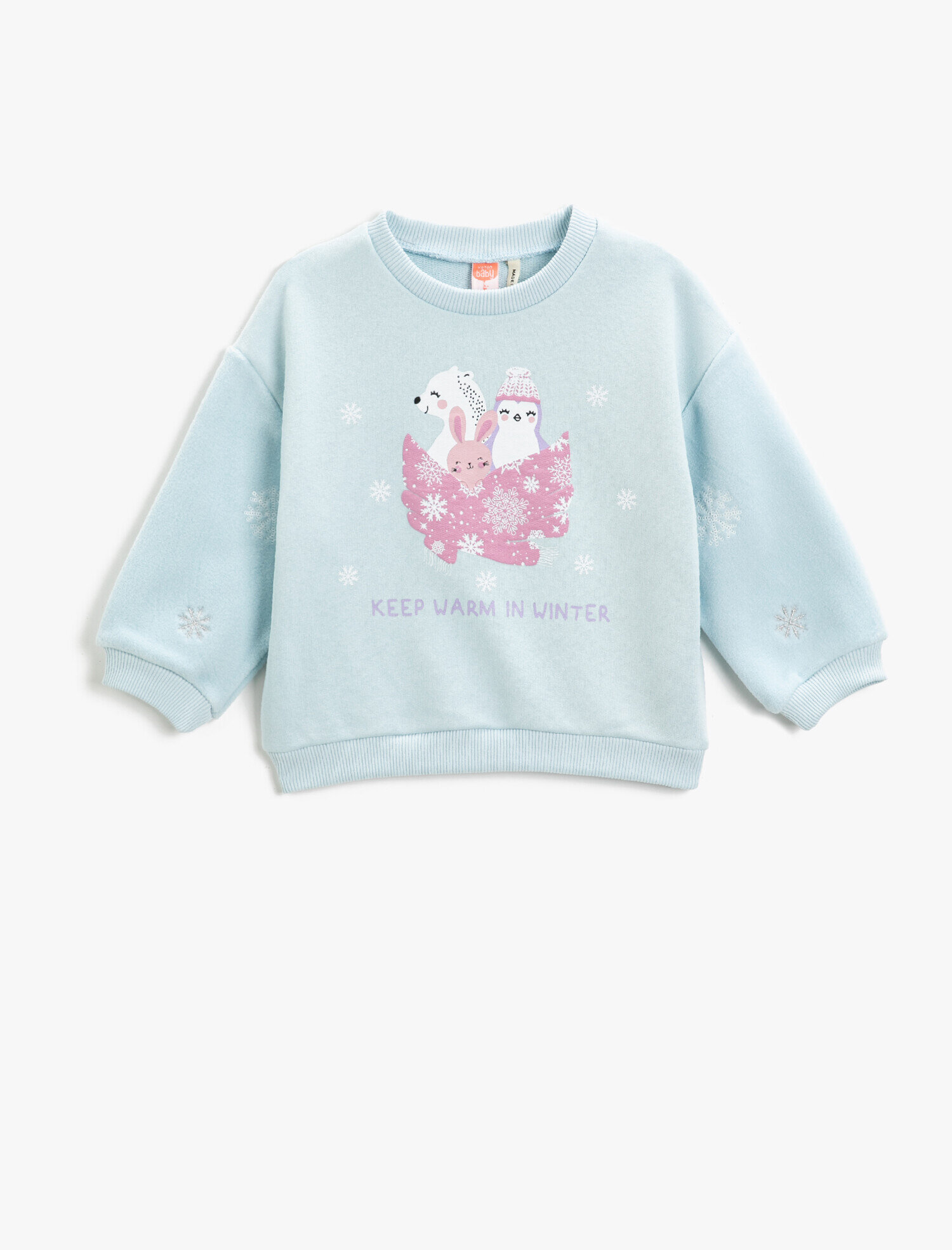  Kız Bebek Baskılı Sweatshirt Bisiklet Yaka Pamuklu