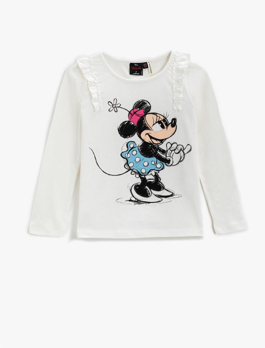  Kız Çocuk Minnie Mouse Lisanslı Baskılı Uzun Kollu Tişört