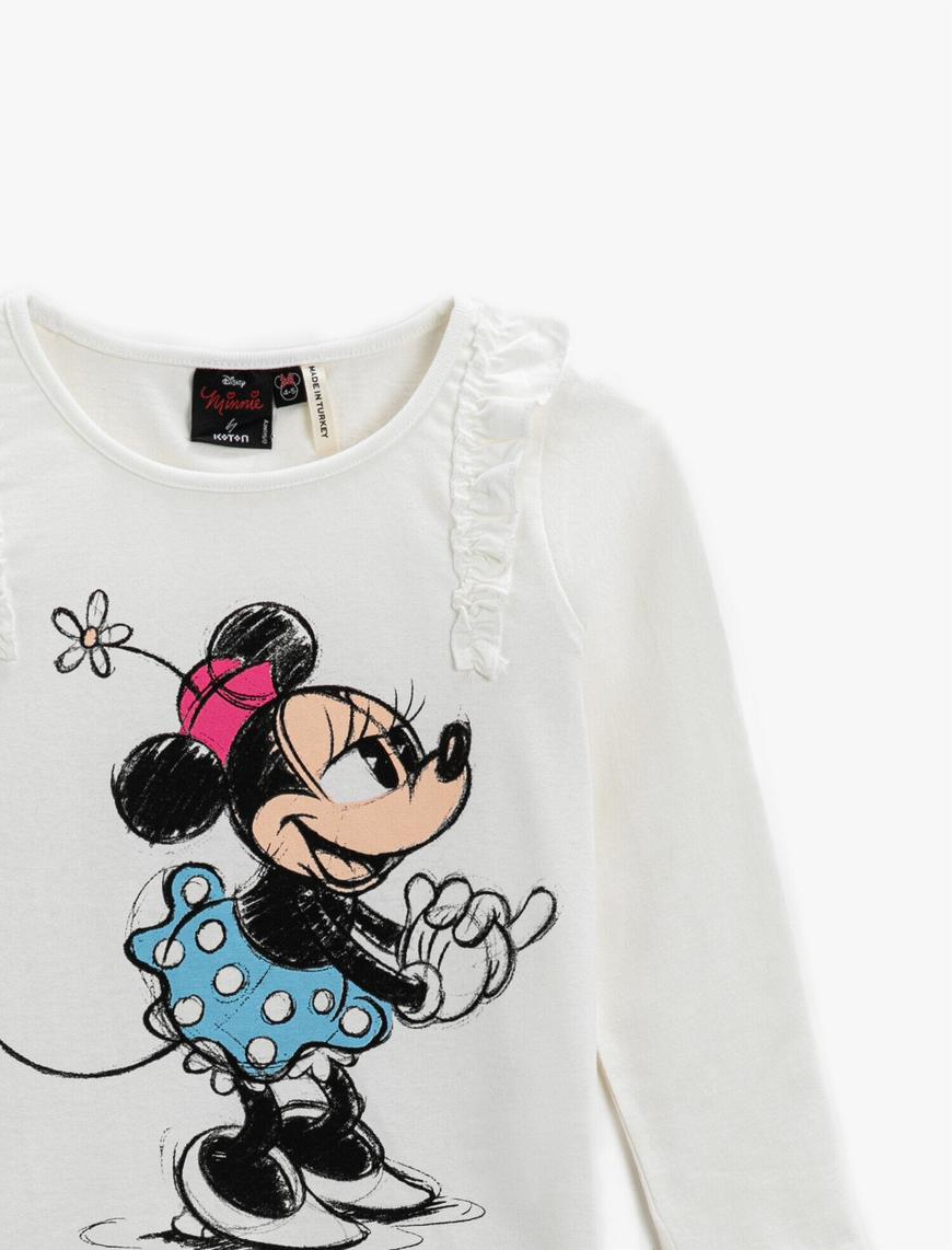  Kız Çocuk Minnie Mouse Lisanslı Baskılı Uzun Kollu Tişört