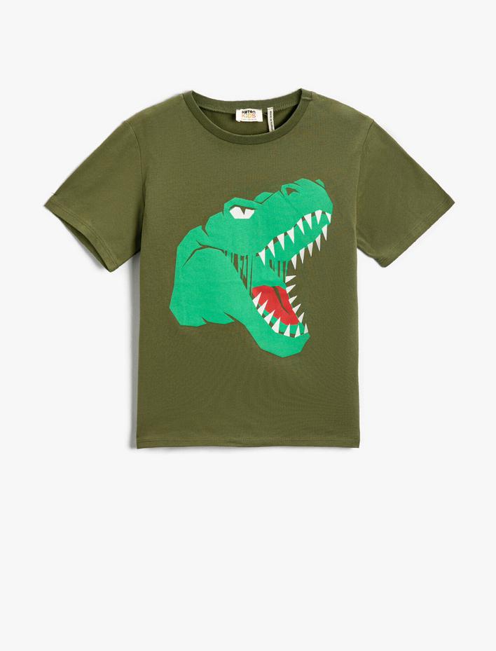 Erkek Çocuk Dinozor Baskılı Kısa Kollu Tişört Pamuklu