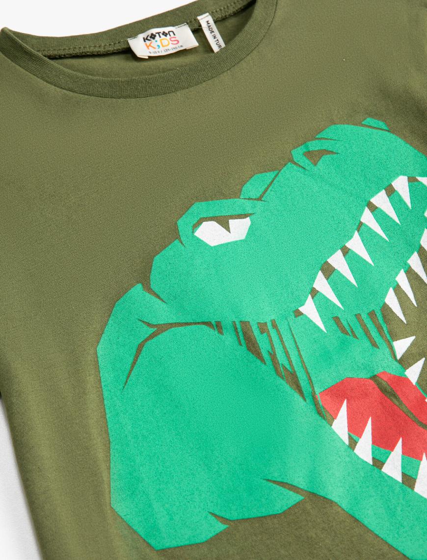  Erkek Çocuk Dinozor Baskılı Kısa Kollu Tişört Pamuklu