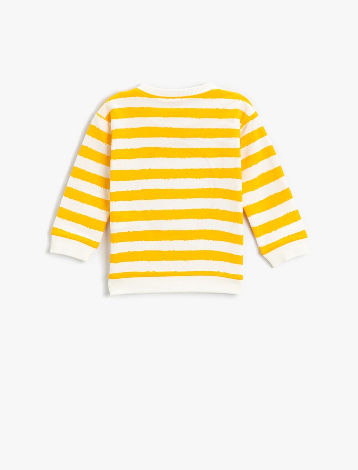 Erkek Bebek Aslan Baskılı Çizgili Sweatshirt Pamuklu