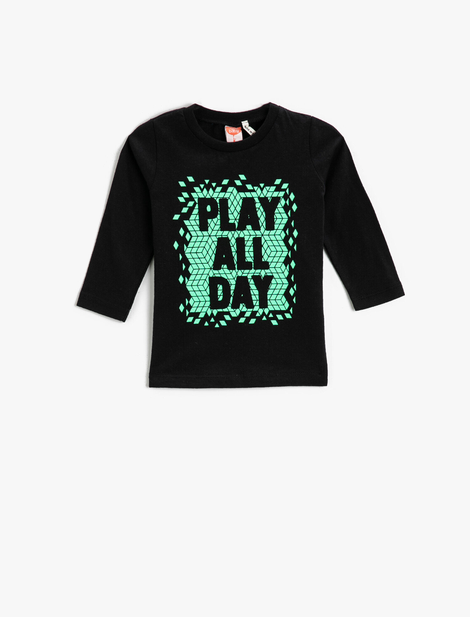  Erkek Bebek Yazı Baskılı Uzun Kollu Tişört Pamuklu