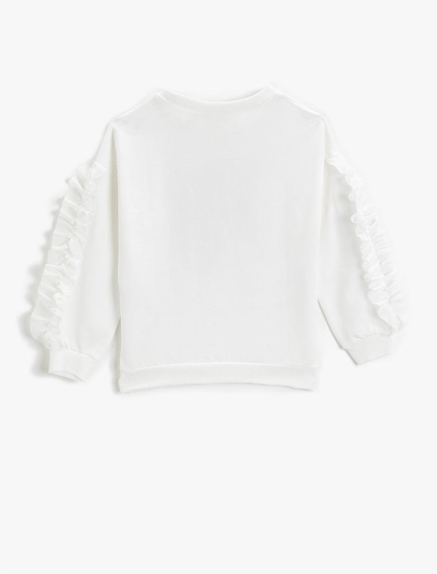  Kız Çocuk Unicorn Baskılı Uzun Kollu Sweatshirt Kol Detaylı Pamuklu