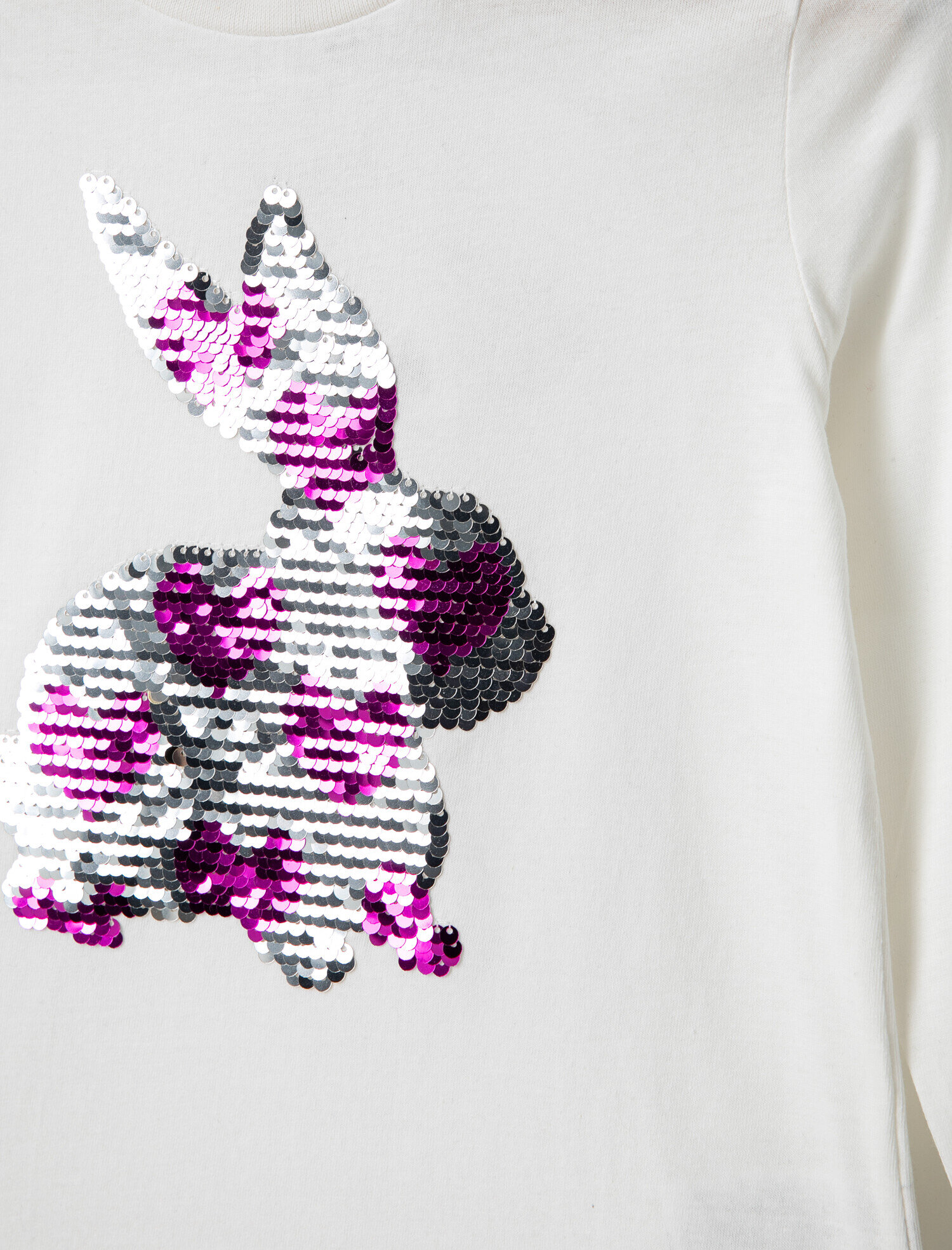  Kız Çocuk Tavşan İşlemeli Tişört Uzun Kollu Pamuklu