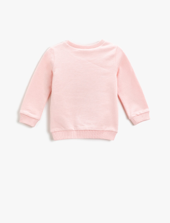 Kız Bebek Simli Baskılı Bisiklet Yaka Sweatshirt Pamuklu