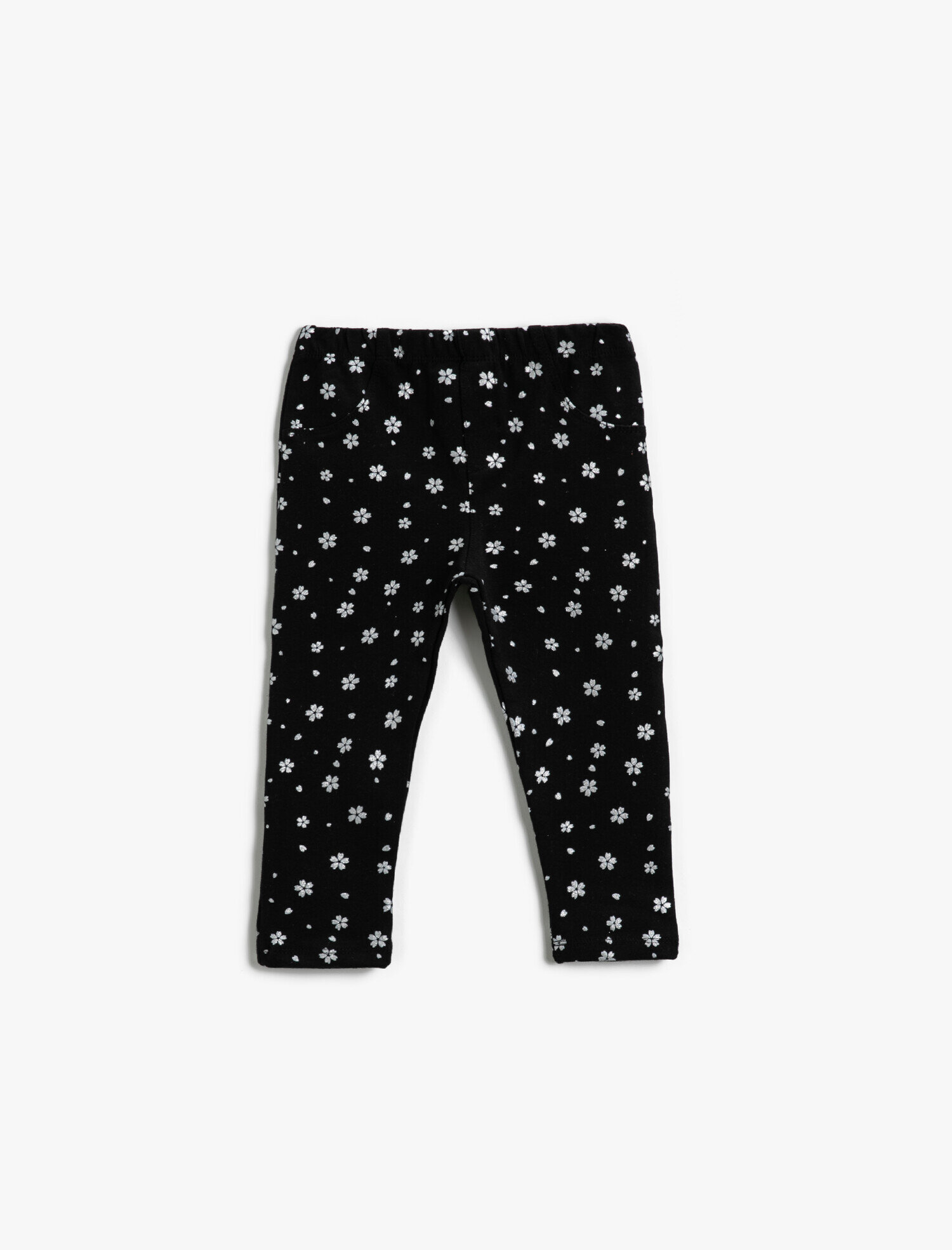  Kız Bebek Simli Çiçek Baskılı Tayt Pamuklu